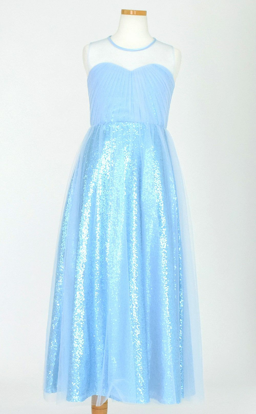 ピアノ発表会や結婚式にぴったりのブルーカラーの女の子用キッズドレス。シンプルで美しいシルエットが魅力のAngel's Closetの子供ドレス レンタル商品（【レンタル】ビスチェ風スパンコール＆チュールロングドレス（YP221） ベビーブルー）｜画像3