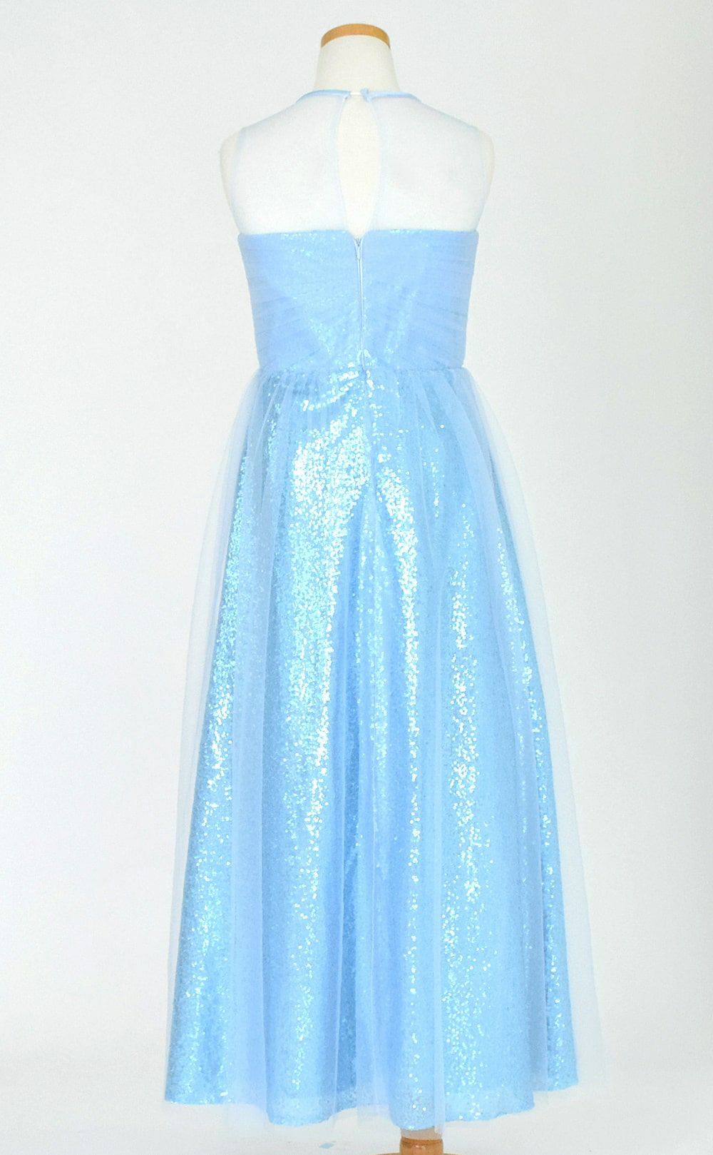 ピアノ発表会や結婚式にぴったりのブルーカラーの女の子用キッズドレス。シンプルで美しいシルエットが魅力のAngel's Closetの子供ドレス レンタル商品（【レンタル】ビスチェ風スパンコール＆チュールロングドレス（YP221） ベビーブルー）｜画像5