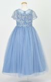 ピアノ発表会や結婚式にぴったりのブルーカラーの女の子用キッズドレス。シンプルで美しいシルエットが魅力のAngel's Closetの子供ドレス レンタル商品（【レンタル】フラワーレースケープ＆チュールドレス（YP222） ブルーグレー）｜画像5