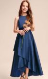 ピアノ発表会や結婚式にぴったりのネイビーカラーの女の子用キッズドレス。シンプルで美しいシルエットが魅力のAngel's Closetの子供ドレス レンタル商品（【レンタル】ハイ＆ローカスケードサテンロングドレス（YP223） ネイビー）｜画像12