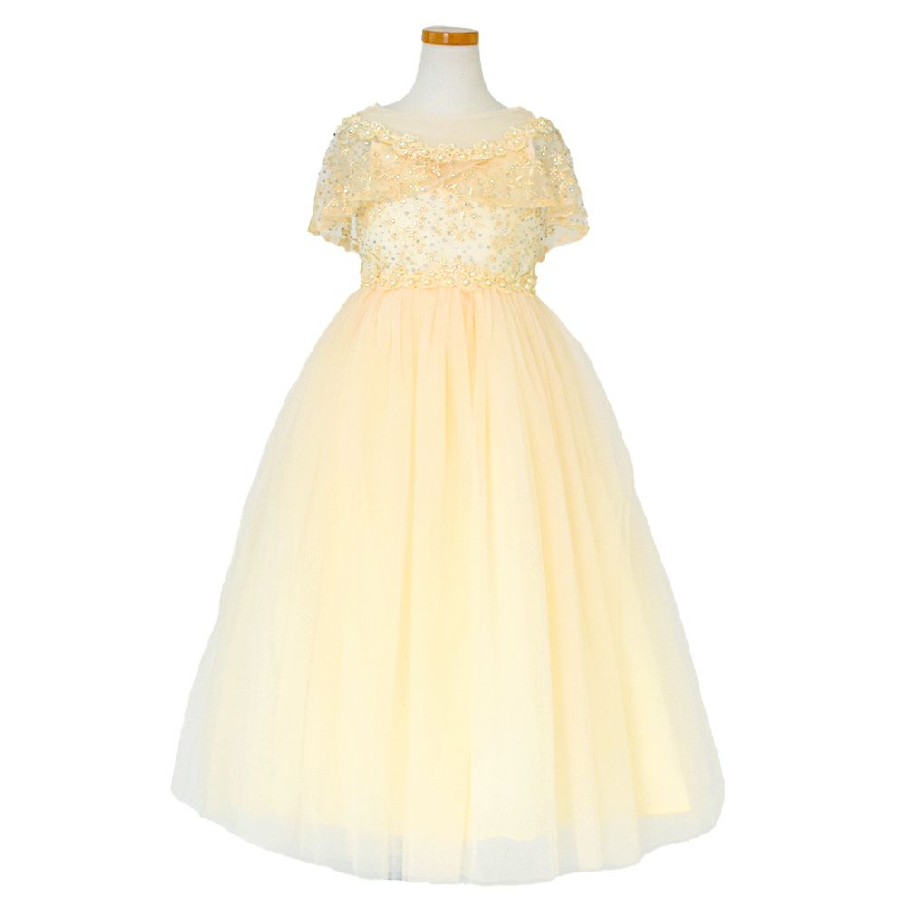 ピアノ発表会や結婚式にぴったりのカラーの女の子用キッズドレス。シンプルで美しいシルエットが魅力のAngel's Closetの子供ドレス レンタル商品（【レンタル】フラワーレースケープ＆チュールドレス（YP222） シャンパン）｜画像2