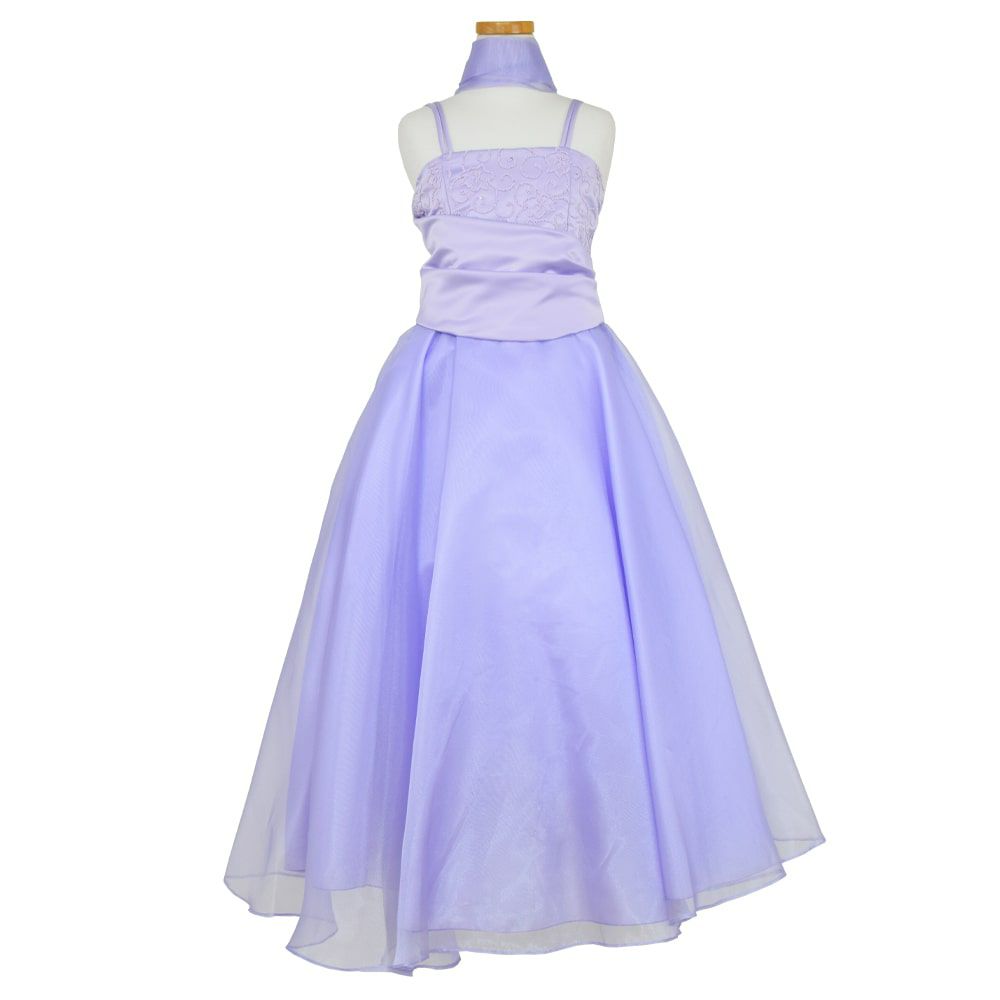 ピアノ発表会や結婚式にぴったりのライラックカラーの女の子用キッズドレス。シンプルで美しいシルエットが魅力のAngel's Closetの子供ドレス レンタル商品（【レンタル】キャビアビーズ＆ダイアゴナルボディオーガンジースカートドレス（HC1568）ライラック）｜画像2