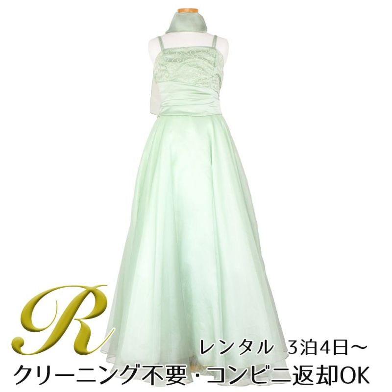 ピアノ発表会や結婚式にぴったりのカラーの女の子用キッズドレス。シンプルで美しいシルエットが魅力のAngel's Closetの子供ドレス レンタル商品（【レンタル】キャビアビーズ＆ダイアゴナルボディオーガンジースカートドレス（HC1568）セージ）｜画像1