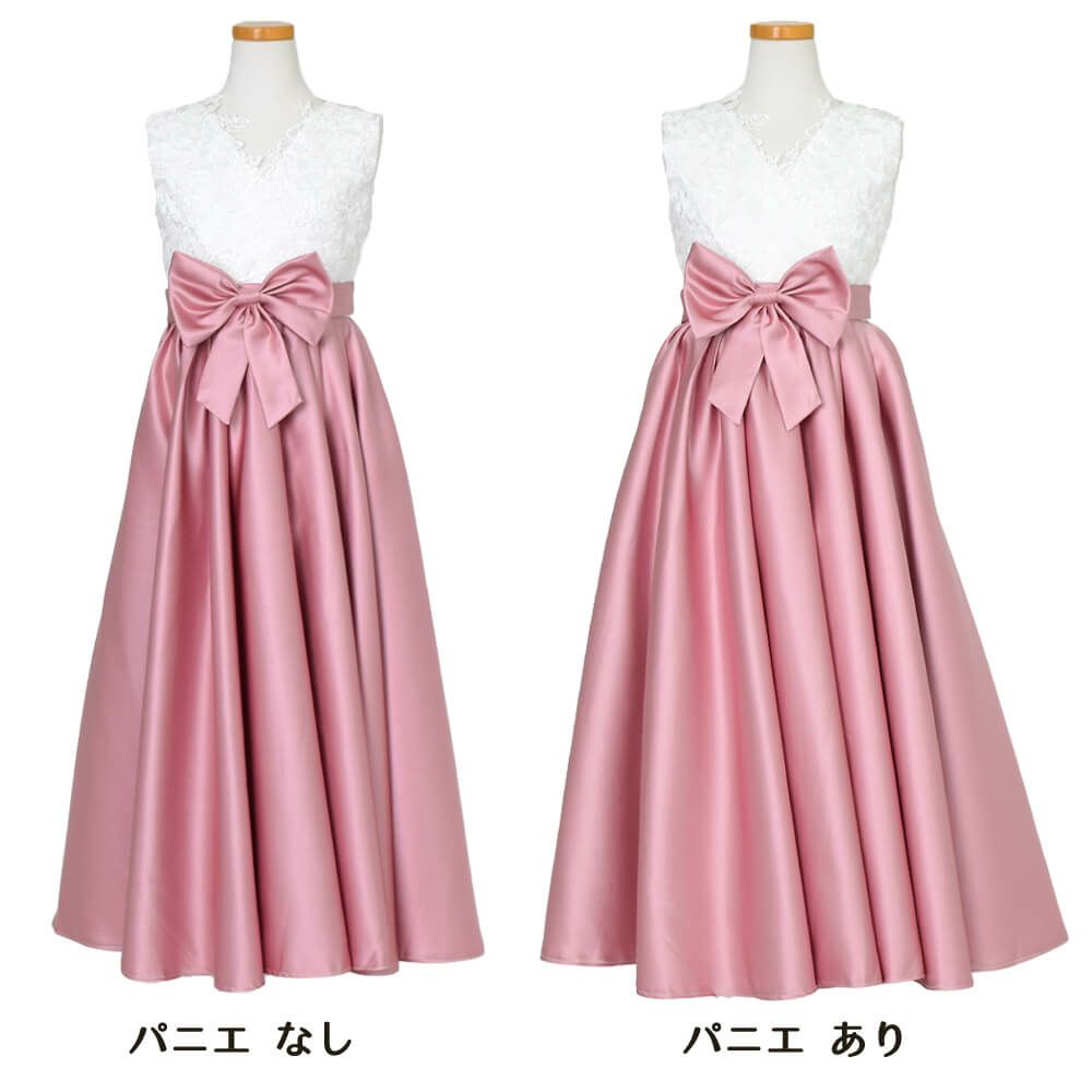 ピアノ発表会や結婚式にぴったりのカラーの女の子用キッズドレス。シンプルで美しいシルエットが魅力のAngel's Closetの子供ドレス レンタル商品（【レンタル】Vネックレース＆バイカラーサテンロングドレス(YP245) ダスティーローズ）｜画像6