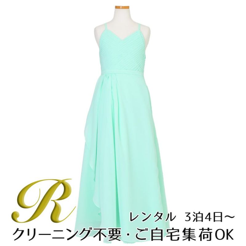 ピアノ発表会や結婚式にぴったりのカラーの女の子用キッズドレス。シンプルで美しいシルエットが魅力のAngel's Closetの子供ドレス レンタル商品（【レンタル】カスケードフリルシフォンマキシロングドレス(YP246) ライトグリーン）｜画像1