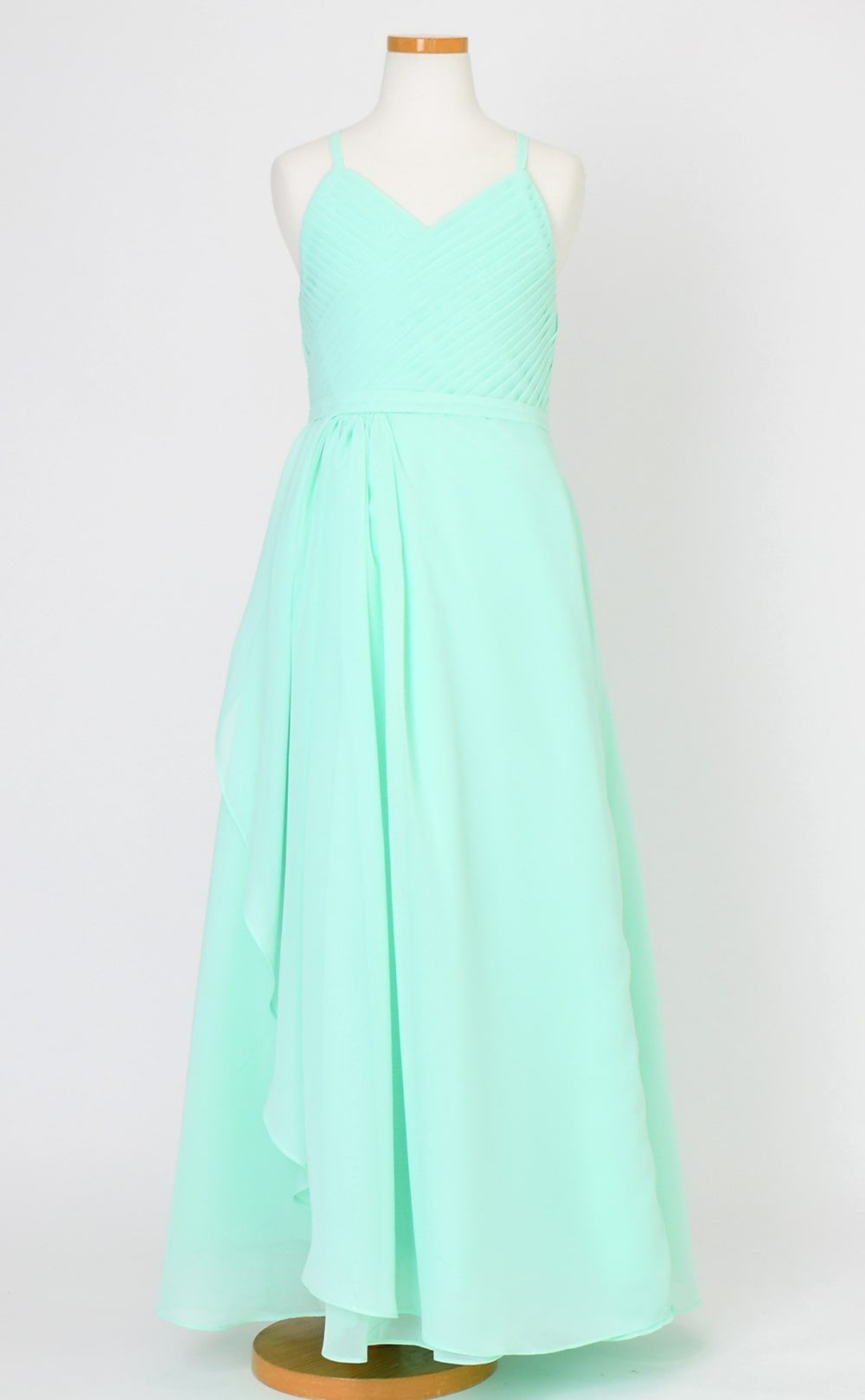 ピアノ発表会や結婚式にぴったりのカラーの女の子用キッズドレス。シンプルで美しいシルエットが魅力のAngel's Closetの子供ドレス レンタル商品（【レンタル】カスケードフリルシフォンマキシロングドレス(YP246) ライトグリーン）｜画像3