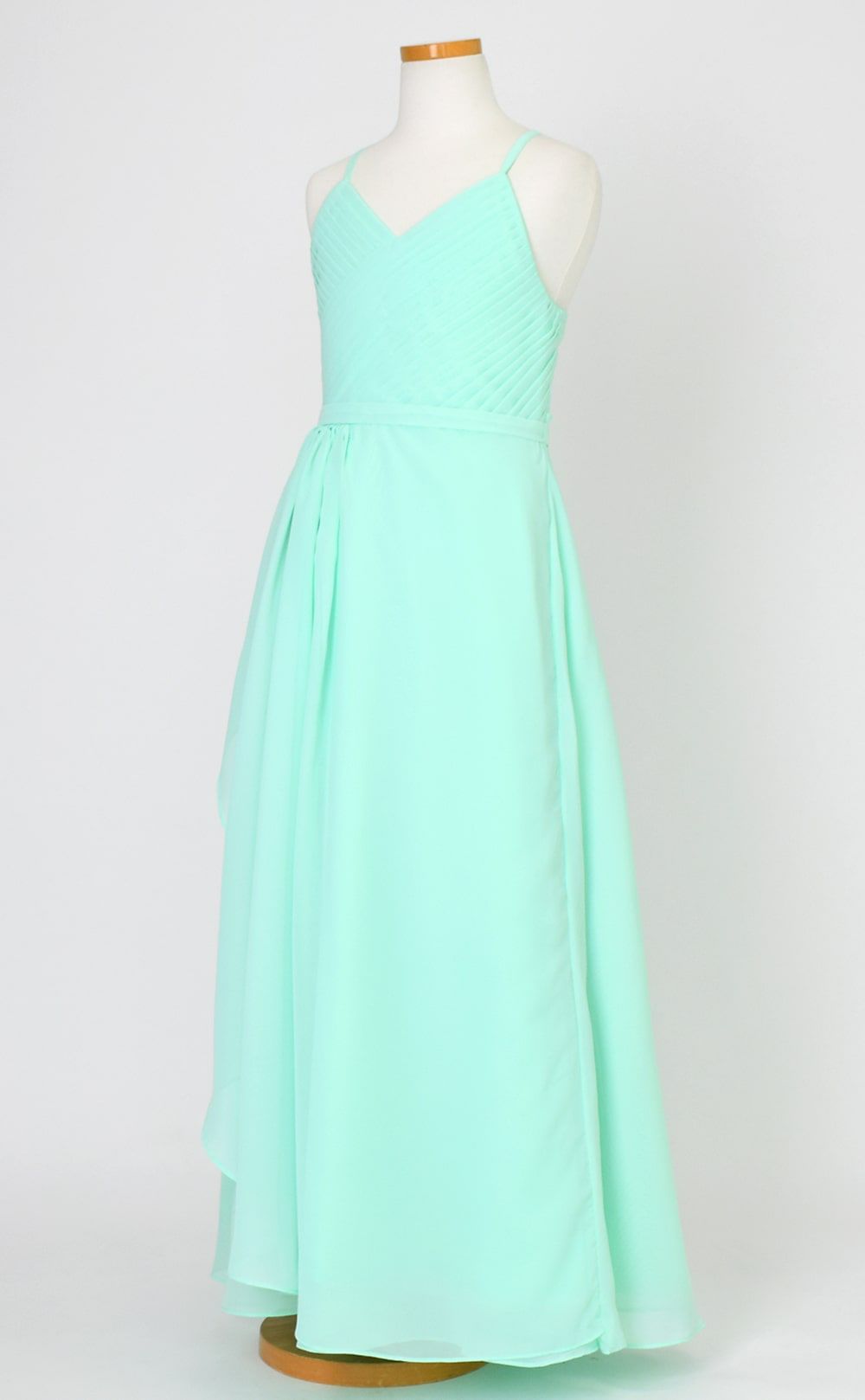 ピアノ発表会や結婚式にぴったりのカラーの女の子用キッズドレス。シンプルで美しいシルエットが魅力のAngel's Closetの子供ドレス レンタル商品（【レンタル】カスケードフリルシフォンマキシロングドレス(YP246) ライトグリーン）｜画像4