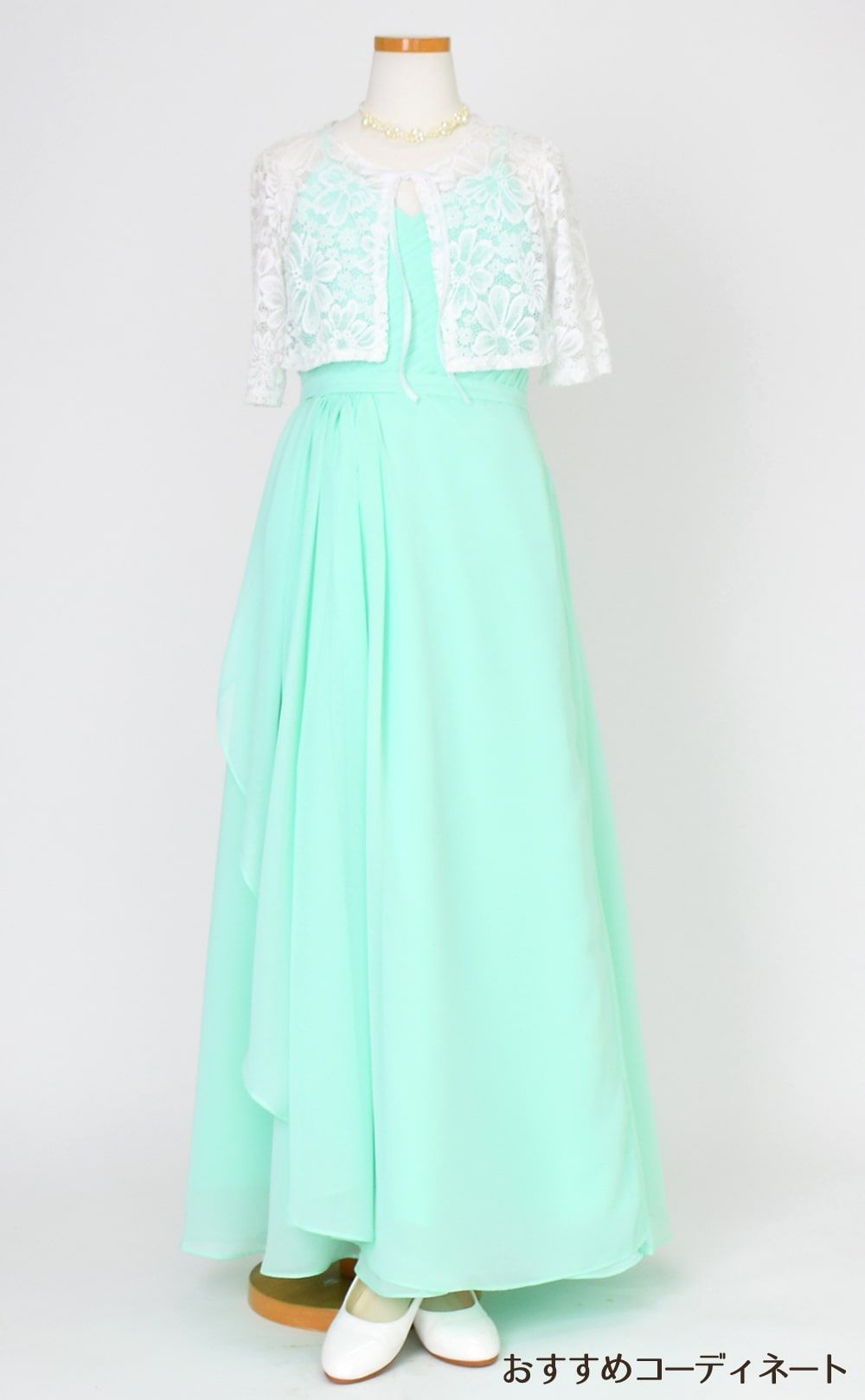 ピアノ発表会や結婚式にぴったりのカラーの女の子用キッズドレス。シンプルで美しいシルエットが魅力のAngel's Closetの子供ドレス レンタル商品（【レンタル】カスケードフリルシフォンマキシロングドレス(YP246) ライトグリーン）｜画像9