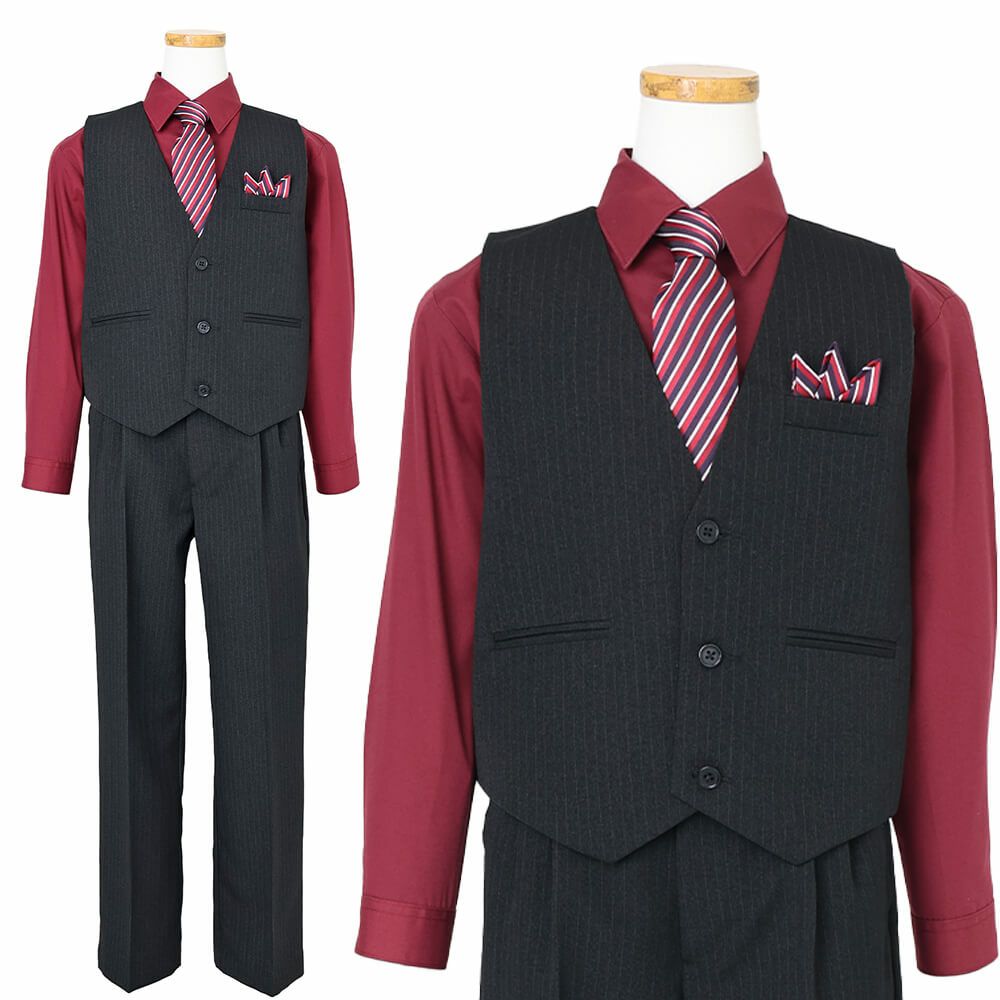 特別な日にぴったりのカラーの男の子用フォーマルスーツ。シンプルで美しいシルエットが魅力のAngel's Closetの子供フォーマル レンタル商品（【レンタル】ベストスーツ4点セット（CC1688）バーガンディー）｜画像2