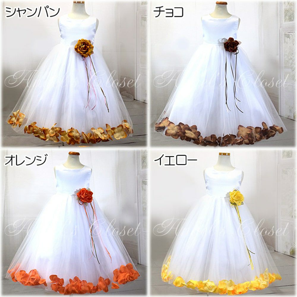 ピアノ発表会や結婚式にぴったりのホワイトカラーの女の子用キッズドレス。シンプルで美しいシルエットが魅力のAngel's Closetの子供ドレス レンタル商品（【レンタル】サテン＆チュールフラワーペタルドレス（KD160B）ホワイト）｜画像15
