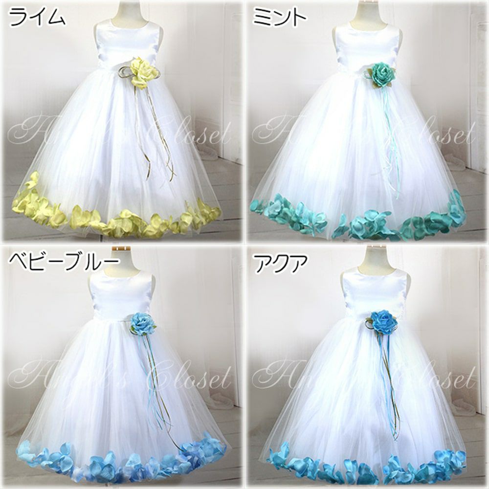 ピアノ発表会や結婚式にぴったりのホワイトカラーの女の子用キッズドレス。シンプルで美しいシルエットが魅力のAngel's Closetの子供ドレス レンタル商品（【レンタル】サテン＆チュールフラワーペタルドレス（KD160B）ホワイト）｜画像16